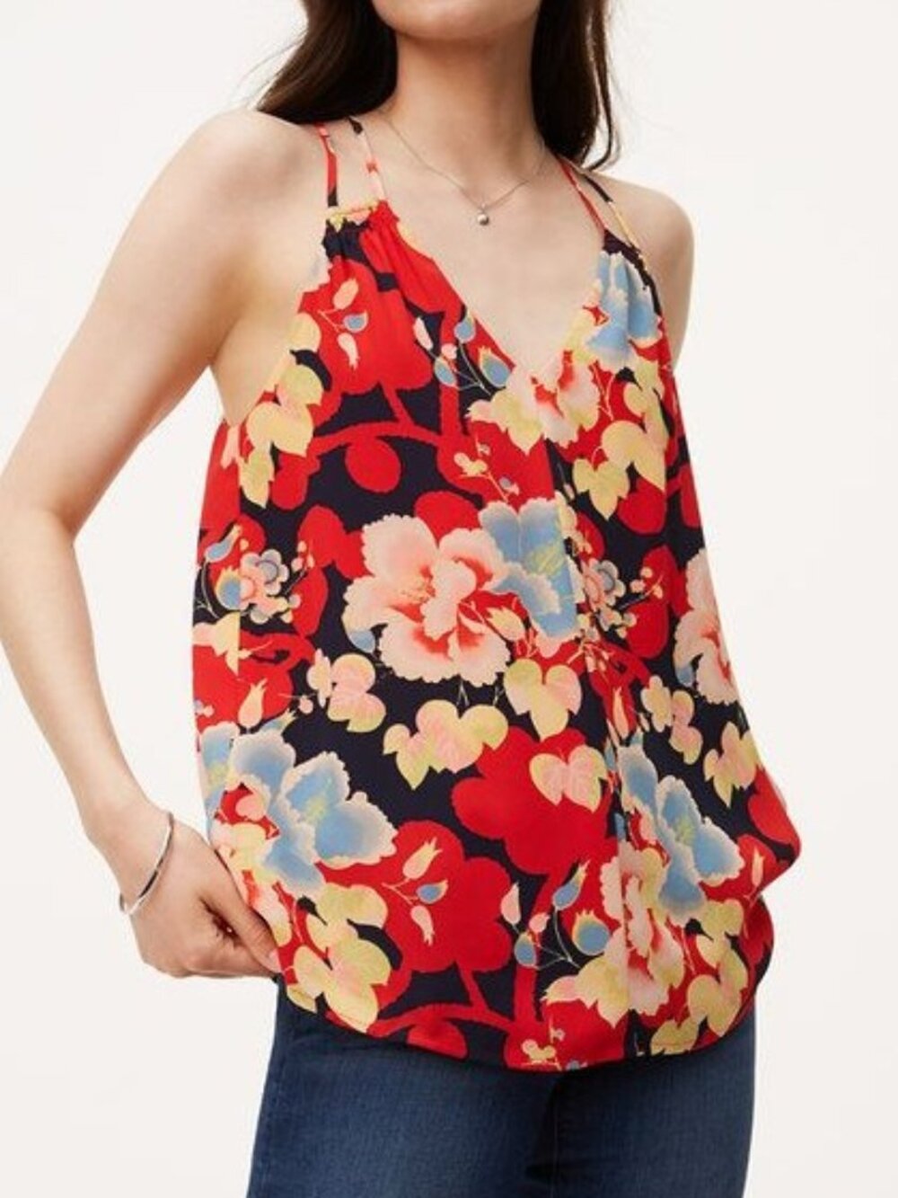 LOFT Red Floral Multi-Straps Camisole Tank Top - Size Large